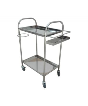 Masa instrumentar din inox cu 2 rafturi, suport flacoane si bol - EROND